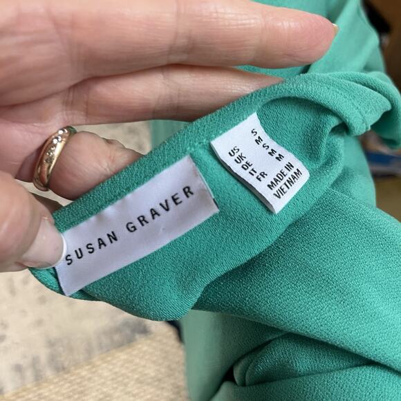 Susan Graver Top Blouse Tunic size Small Green Navy Blue Stretch Career Church - Picture 7 of 7